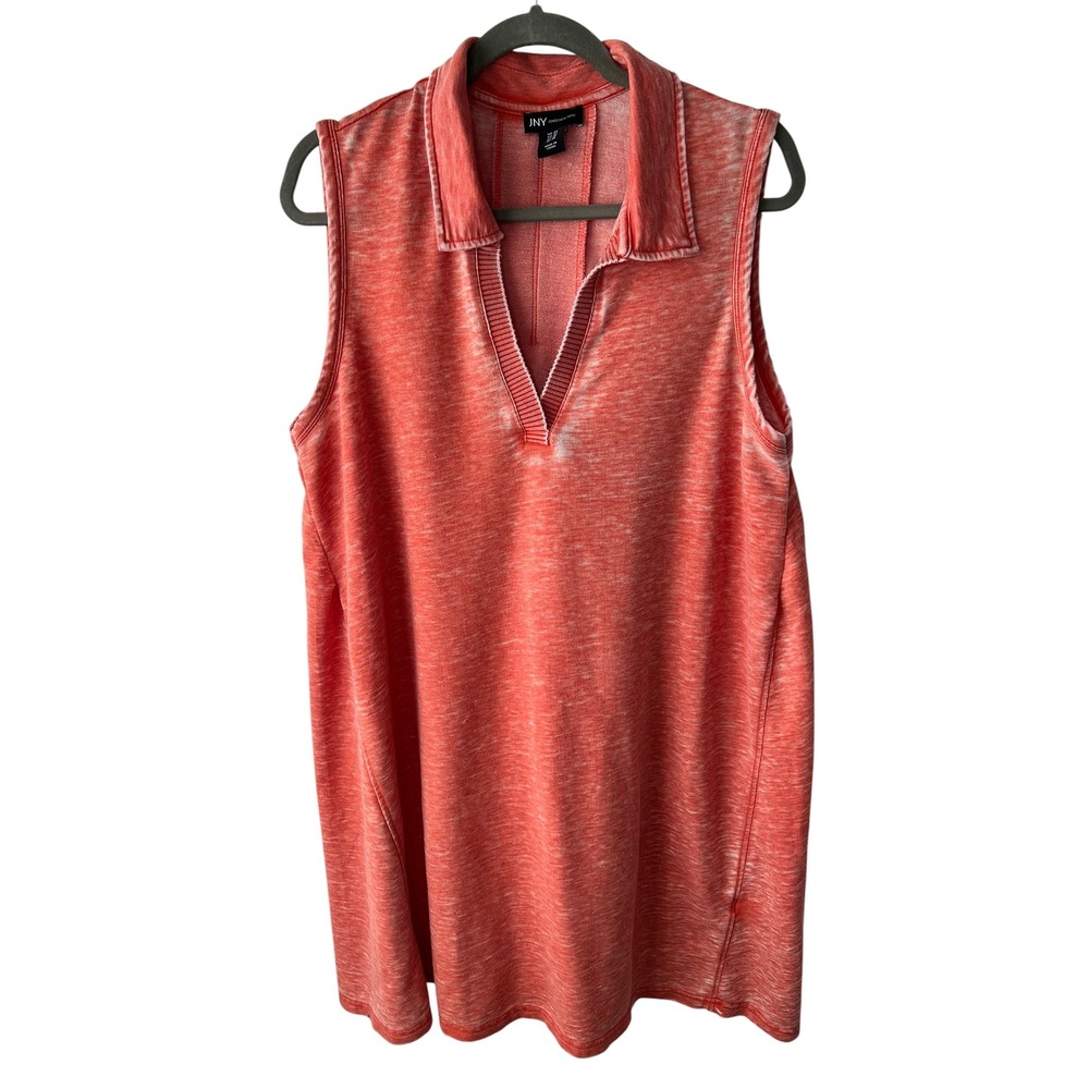 Vintage Aesthetic Cotton Sporty Polo Tunic Red Acid Wash Sleeveless Dress 2X